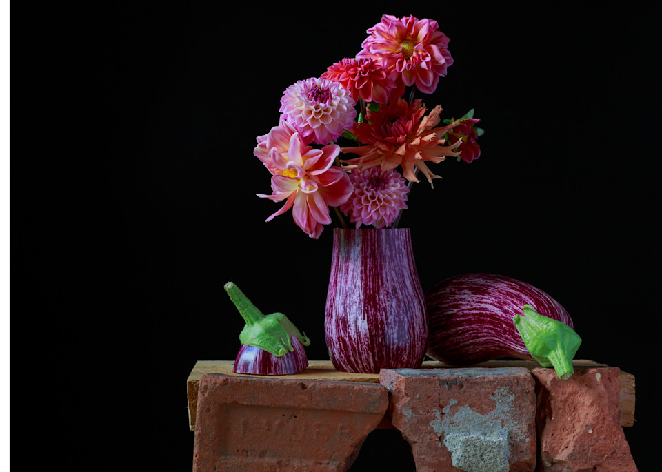 Eggplant Pitcher Of Flowers Art | TC Gallery
