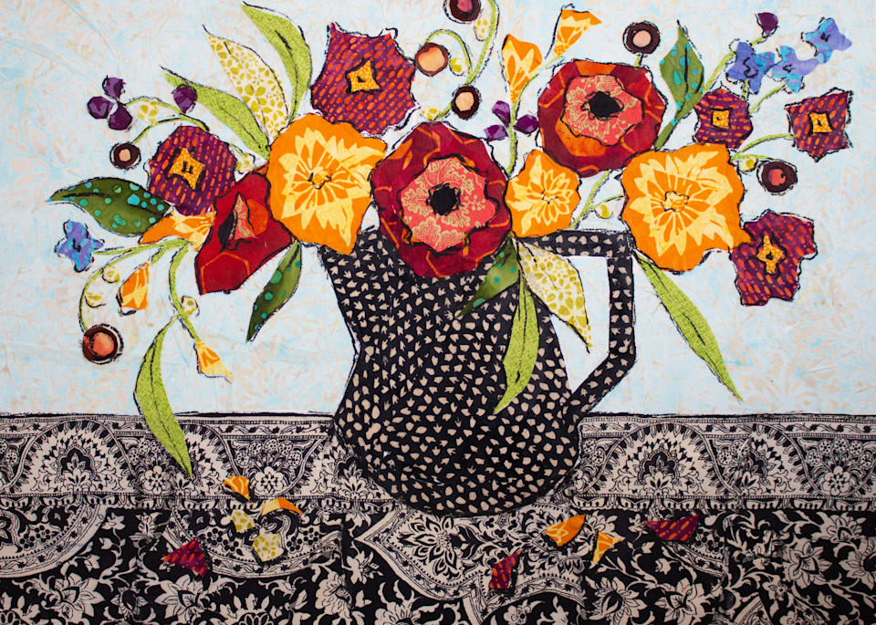 Bright Still Life Print is an original Sharon Tesser textile mosaic.