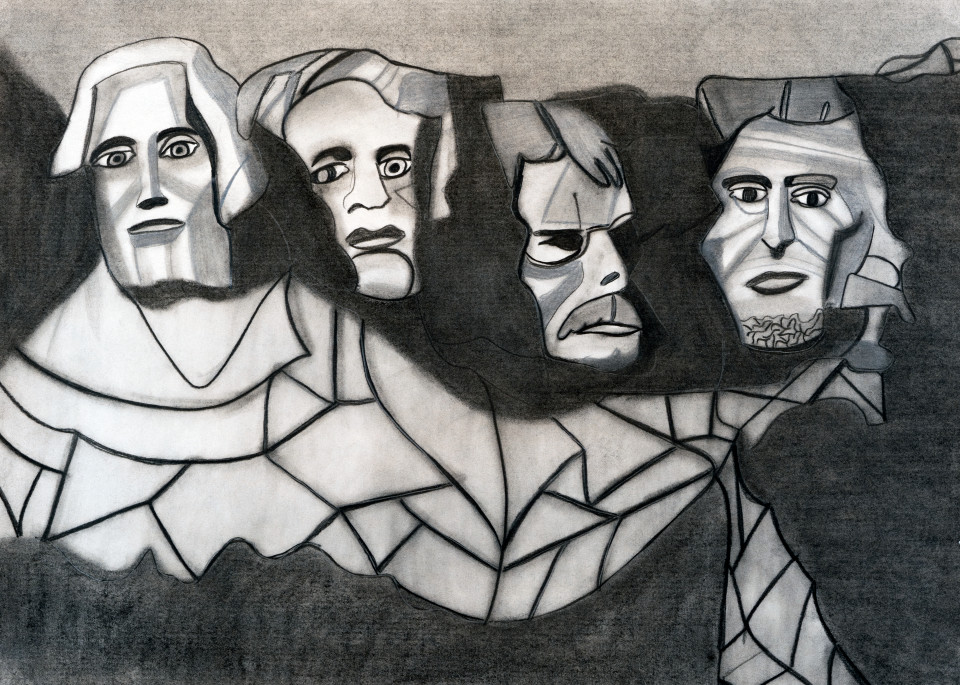 Mount Rushmore Charcoal Drawing.