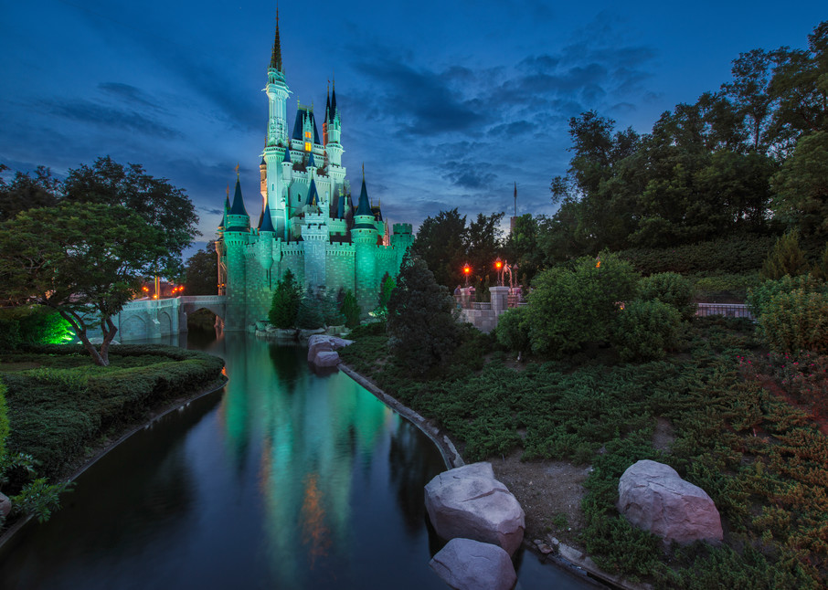 Cinderellas Castle Night Disney World Blue Reflectione