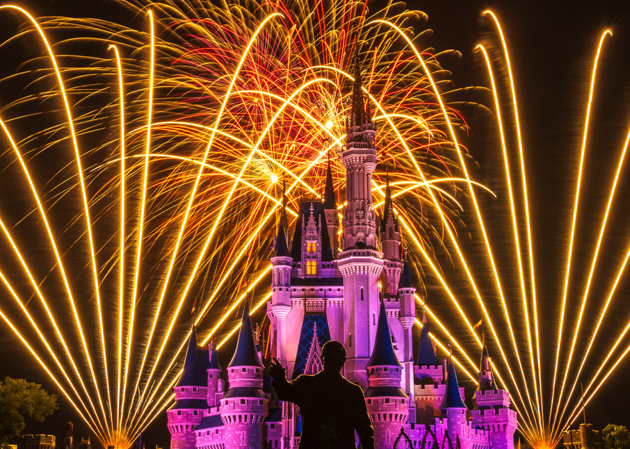 Disney Cinderella Castle Fireworks Pink Wishes Magic Kingdom