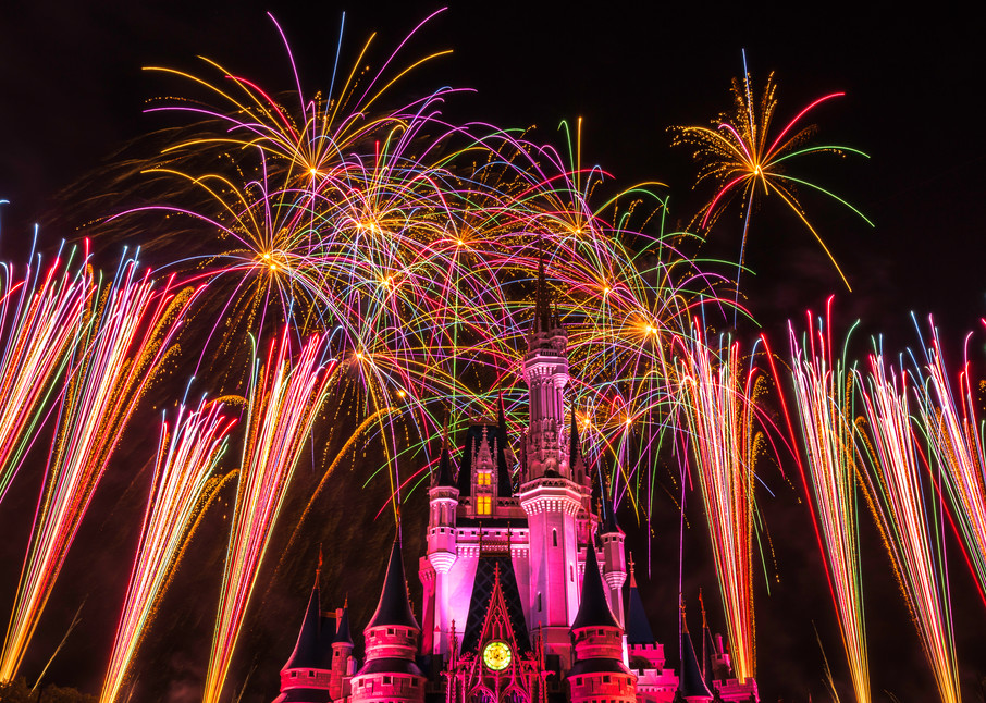 Pink Colorful Blasts Disney World Castle Fireworks