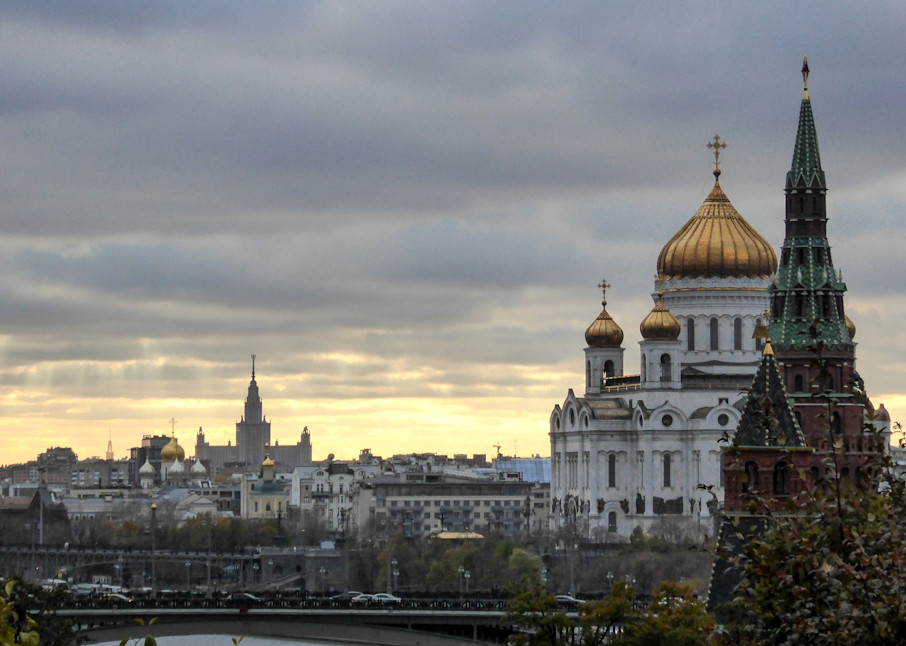 Borovitskaya Bridge, Christ the Savior Cathedral and Moscow State University seen from the Kremlin