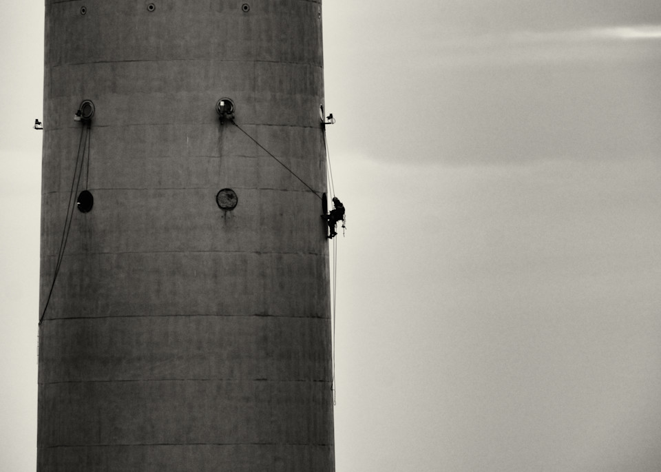 Worker Repairing the Fernsehturm high above Berlin, Germany - Fine Art Photography Print