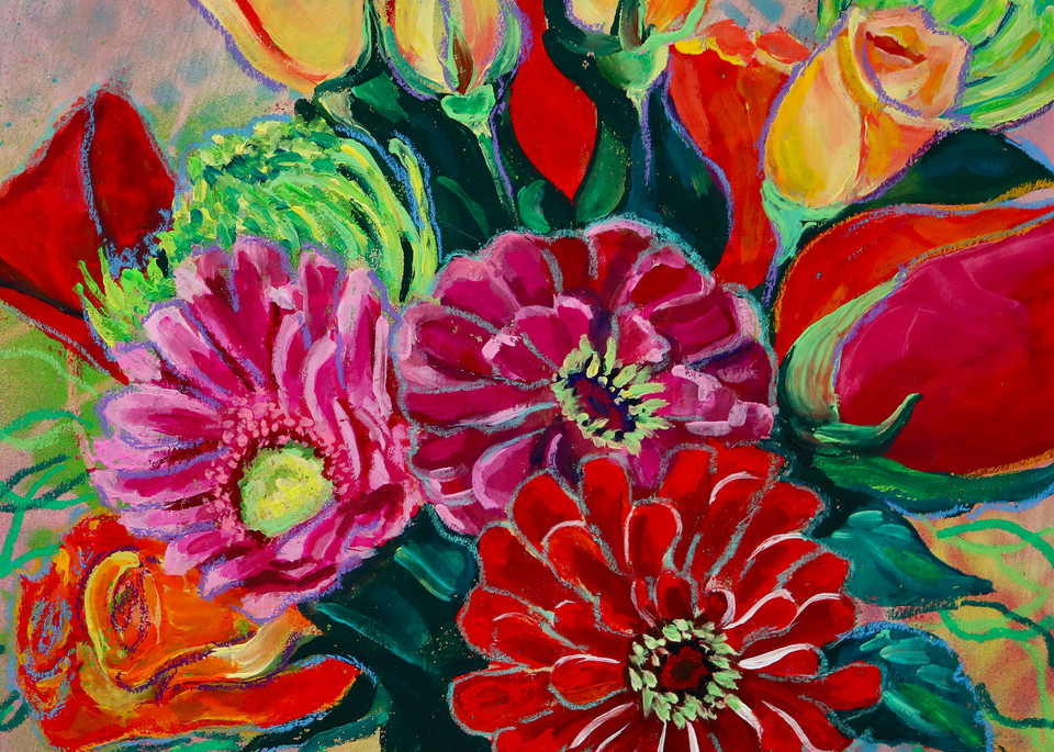 Roses And Zinnias Art | Art by Melanie Anderson