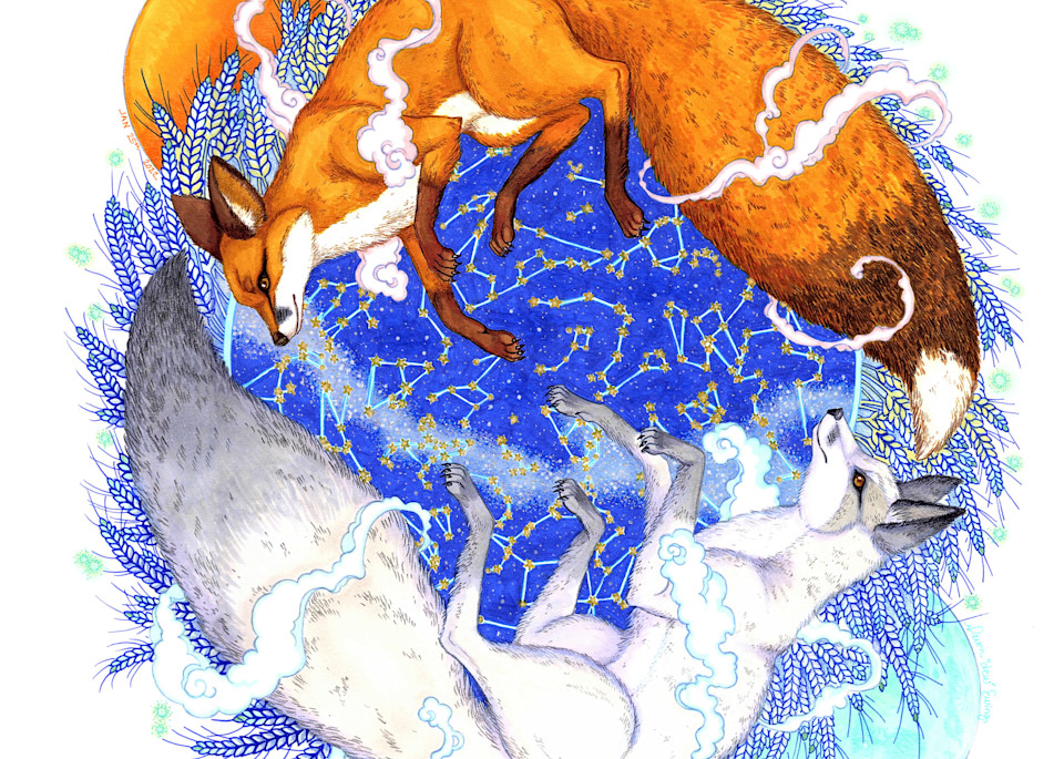 Fox Celestial Dance Art | Dew Magick Illustration