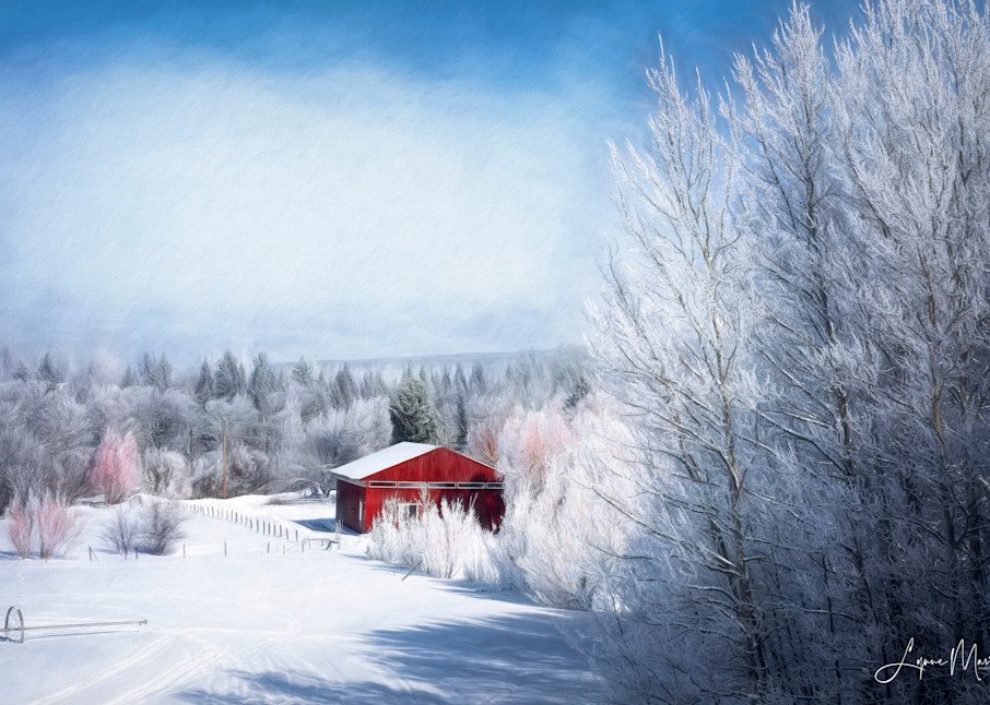 A Red Barn In Winter Photography Art | Lynne Marie Photography