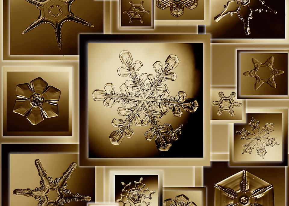 Snowflake Collage Sepia Photography Art | Real Snowflake Photography LLC