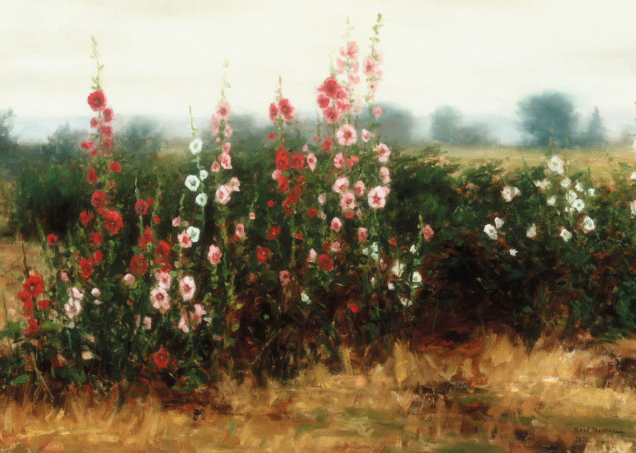 The Artist Enclave - Hollyhock Garden by Utah artist Karl Thomas. Shop prints in canvas, paper, metal and more. 20% off your first purchase.
