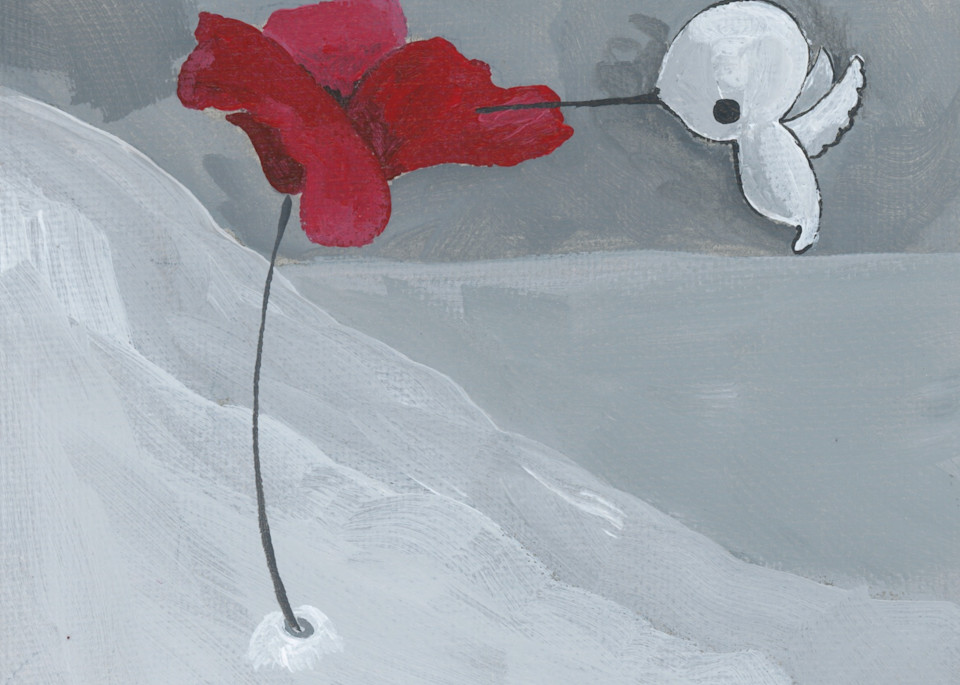 Hummingbird And A Single Poppy Art | Anneke Swanson Art