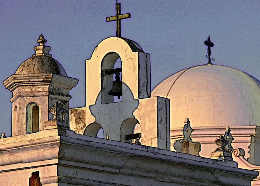 Digitally altered image of the white Mission of San Xavier del Bac, south of Tucson, Arizona