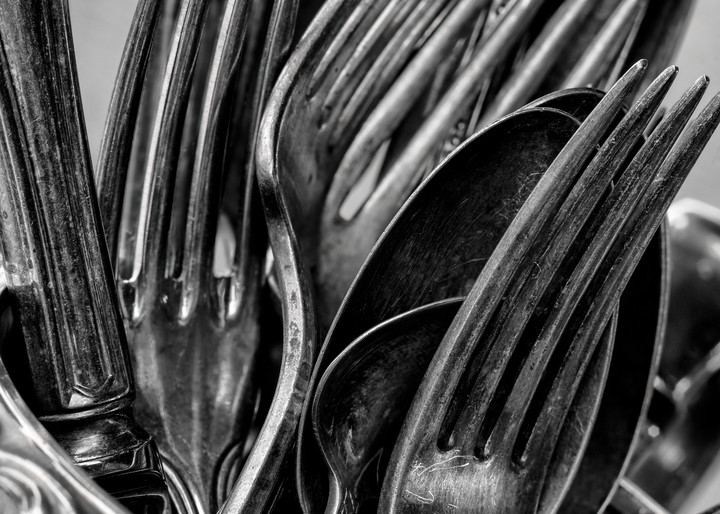 John E. Kelly Fine Art Photography – Forks, Spoons and Knives in Pitcher - Silver