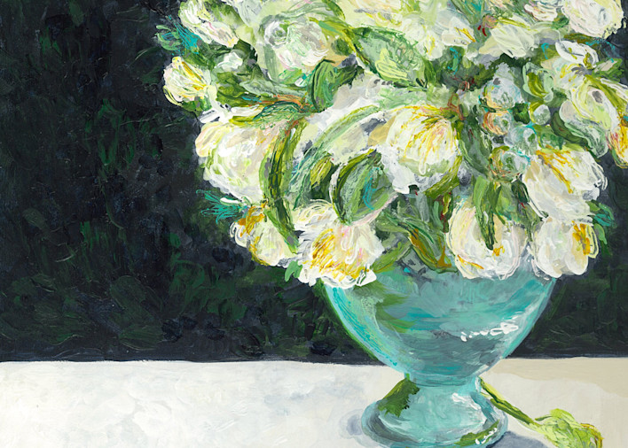 White Tulips In A Teal Vase Art | Artistry by Adonna