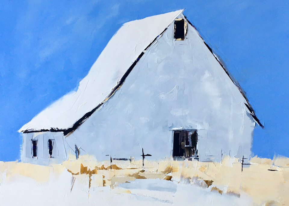 Sandra Pratt Art White Barn Blue Sky
