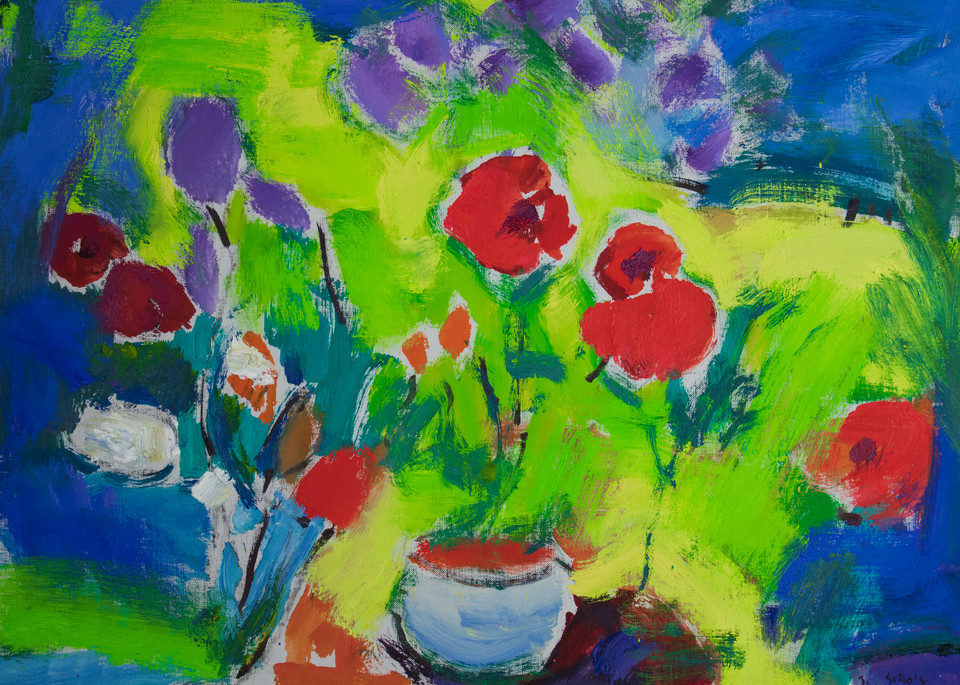 Geraniums With Poppies In The Sun Art | John Sirois