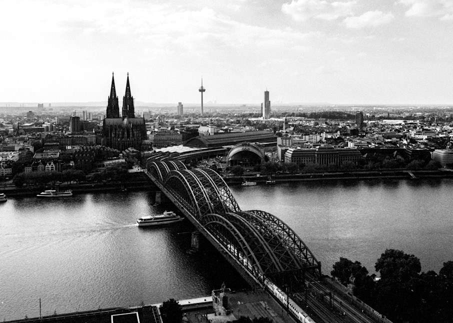 The Rhine River flows through Cologne, Germany. Cologne Cathedral in the distance. Shot on film - Fine Art photography