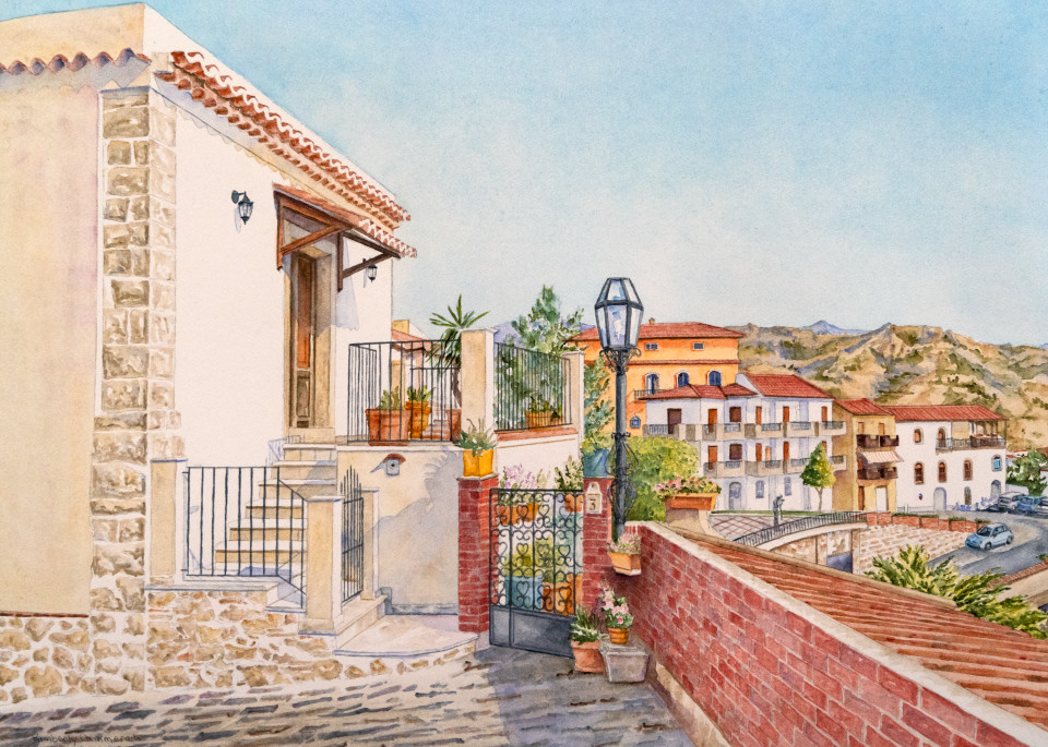 Un Giardino A Savoca, Sicilia Art | Kimberly Cammerata - Watercolors of the Sun: Paintings of Italy