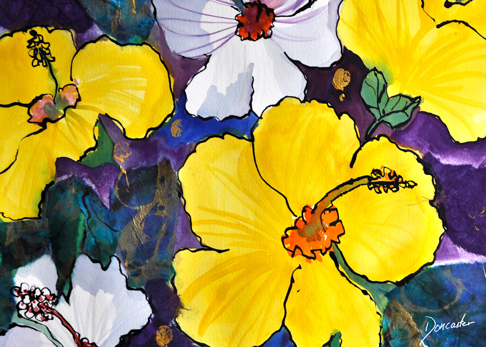 Dancing Hibiscus Art | Barbara Doncaster Watermedia 