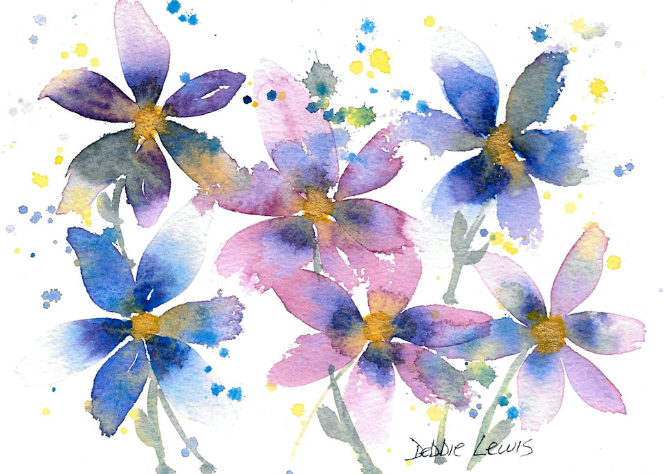 Mini Blue Flowers Art | Debbie Lewis Watercolors