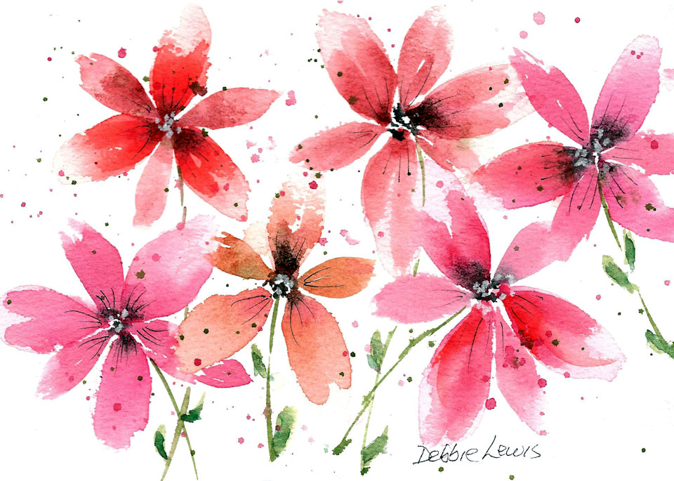 Mini Red Flowers Art | Debbie Lewis Watercolors