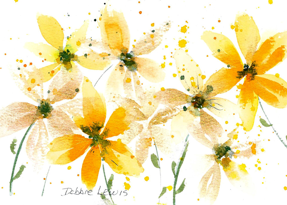 Mini Yellow Flowers Art | Debbie Lewis Watercolors