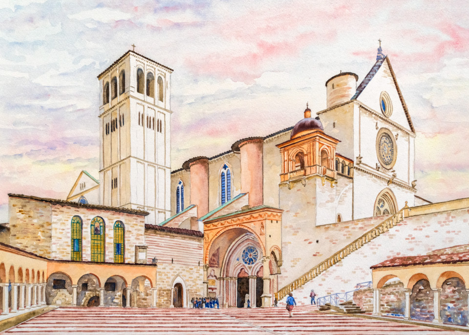 La Basilica Di San Francesco D'assisi, Umbria Art | Kimberly Cammerata - Watercolors of the Sun: Paintings of Italy