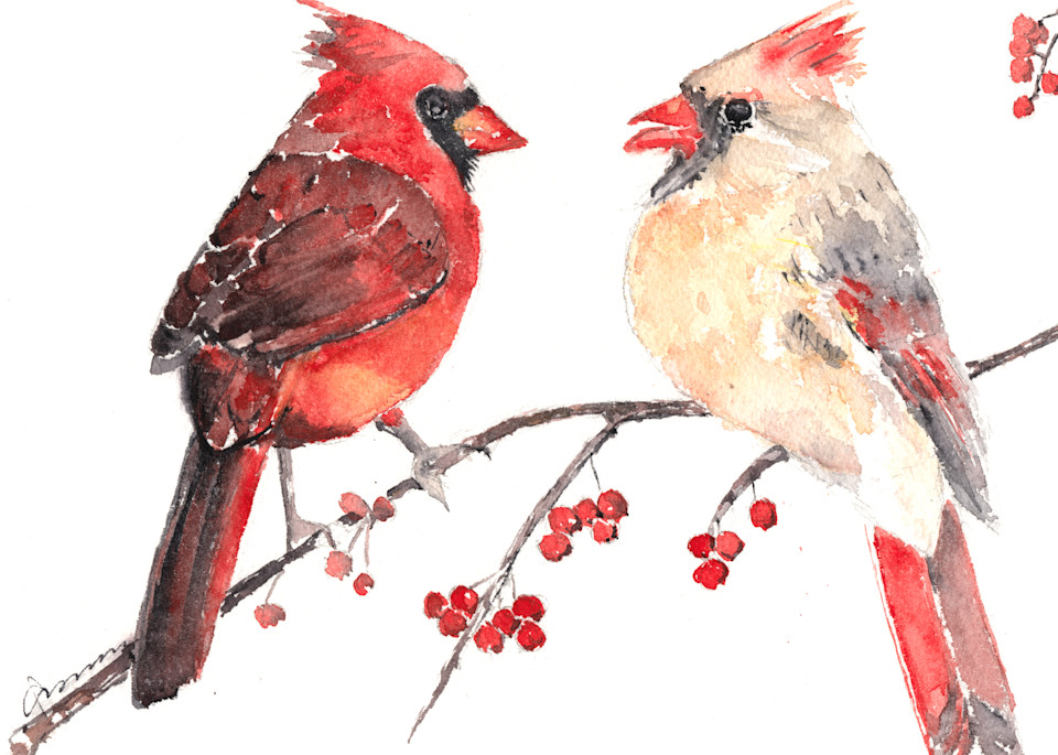 Cardinal Birds Watercolor Print | Claudia Hafner Watercolor

