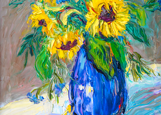 Sunflowers In A Blue Vase Art | Trinda Love Artist/Photographer