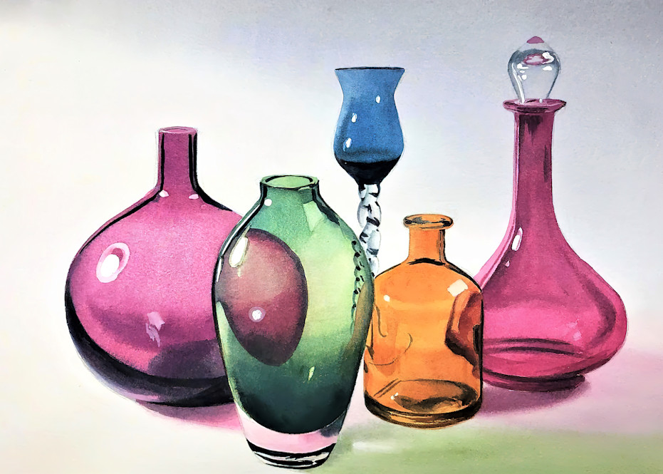 Watercolor Print 5354 Glass Bottles Art | Francine Warren Art
