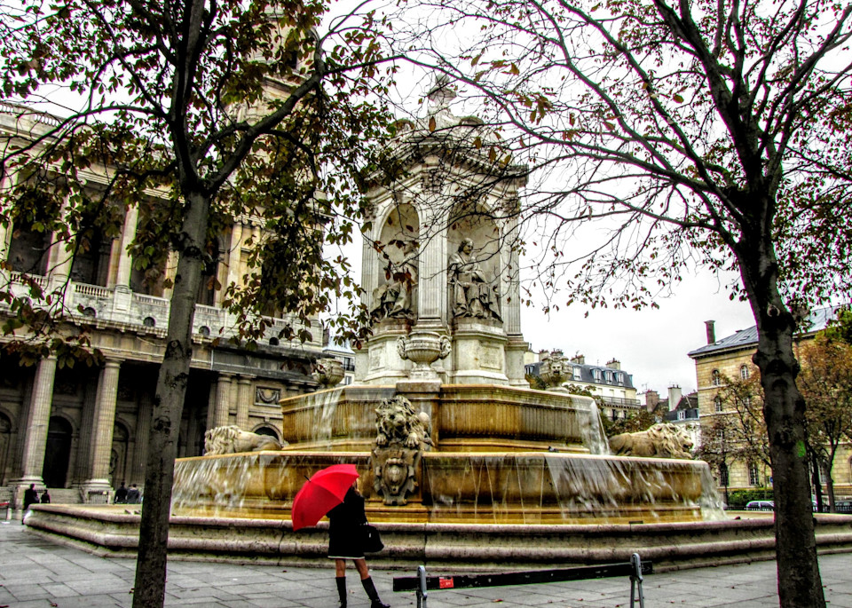 St. Sulpice Fountain And A Bit Of Red   In Paris Photography Art | Photoissimo - Fine Art Photography