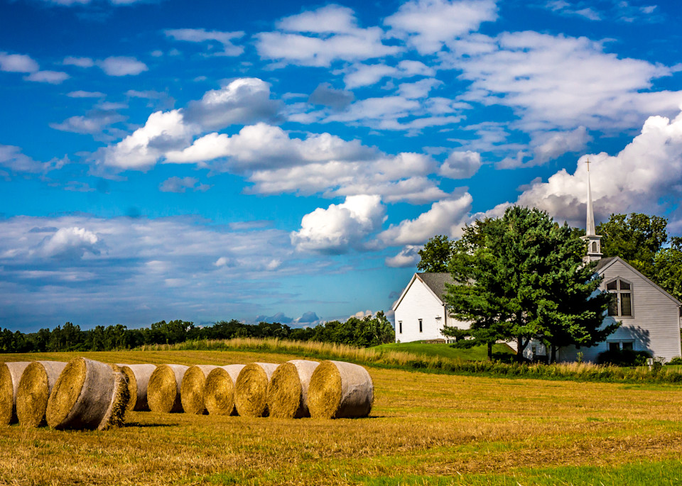Hay Rolls By Church Photography Art | Lift Your Eyes Photography