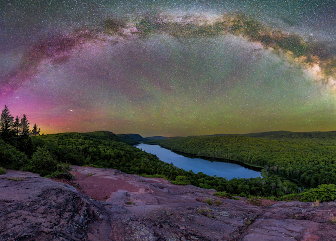 The Milky Way and Aurora Over Lake of the Clouds 