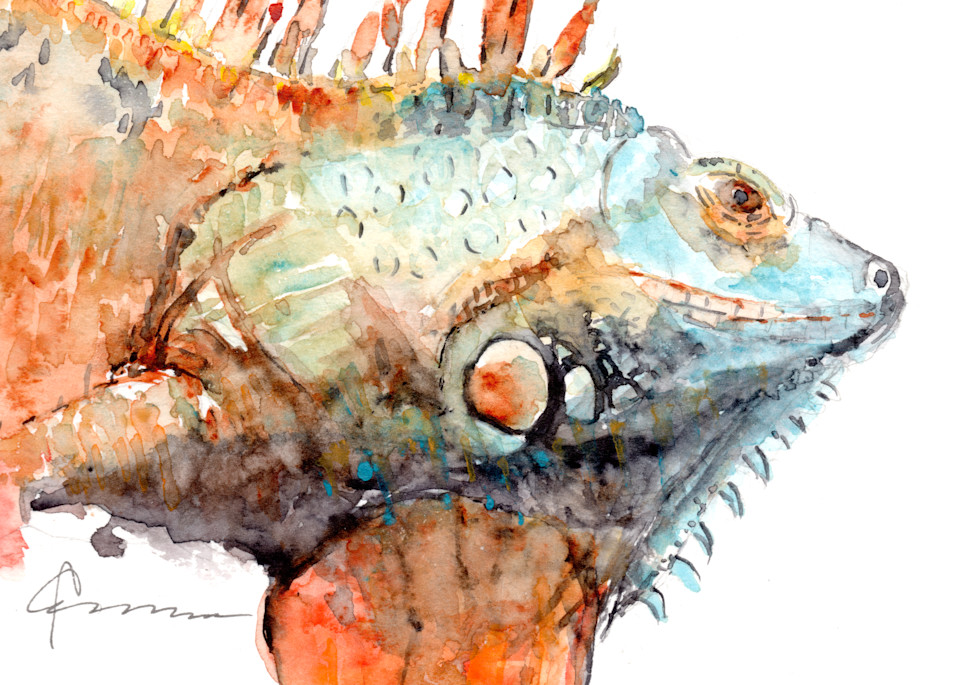 Iguana Head Watercolor Print | Claudia Hafner Watercolor