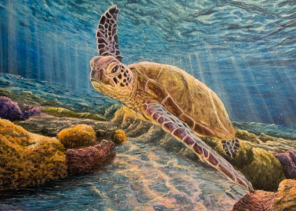 Sea Turtle in Paradise Original Painting by Joseph Cantin