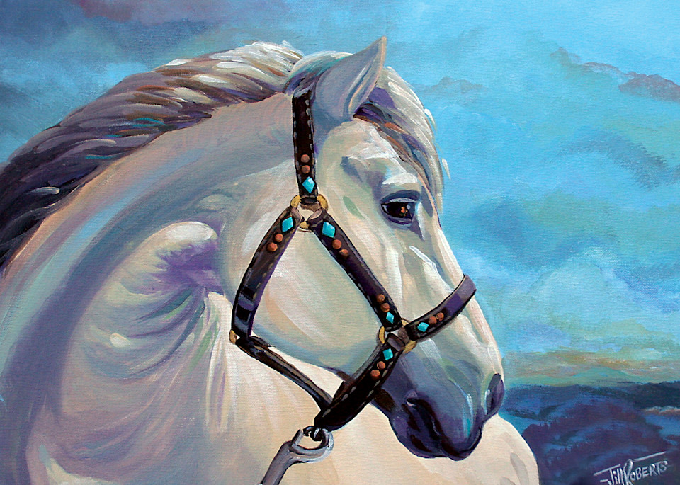 Stormy White Horse Head Art | Jill Roberts