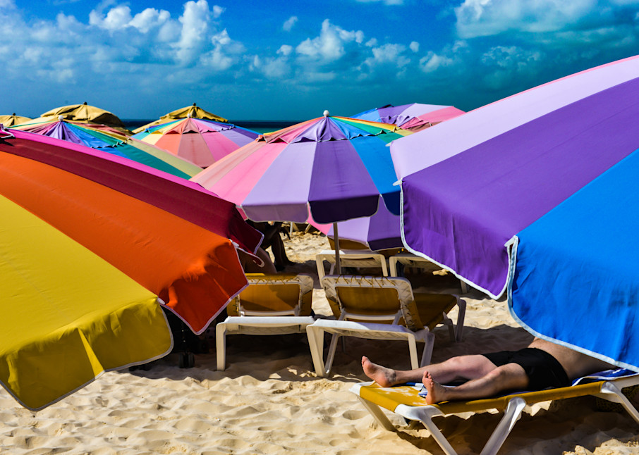 Umbrellas and Sunbather - Isla Mujeres, Mexico