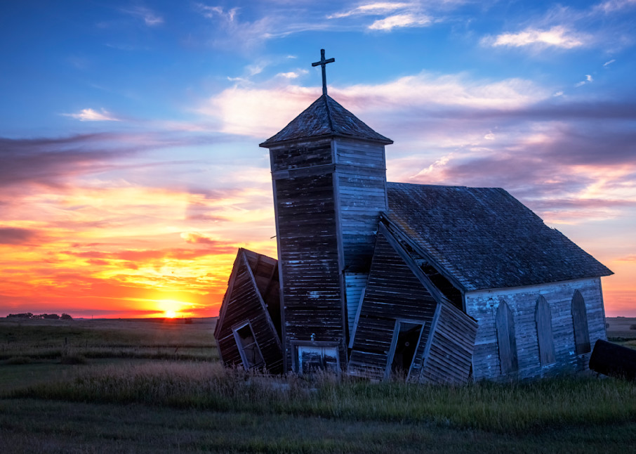 Sunset at St. Johns' Lutheran Church — North Dakota ghost town fine-art photography prints