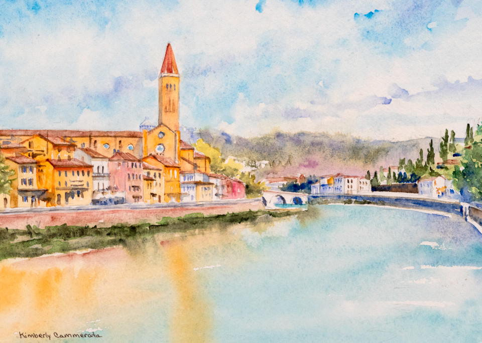 Il Fiume Adige, Verona Art | Kimberly Cammerata - Watercolors of the Sun: Paintings of Italy