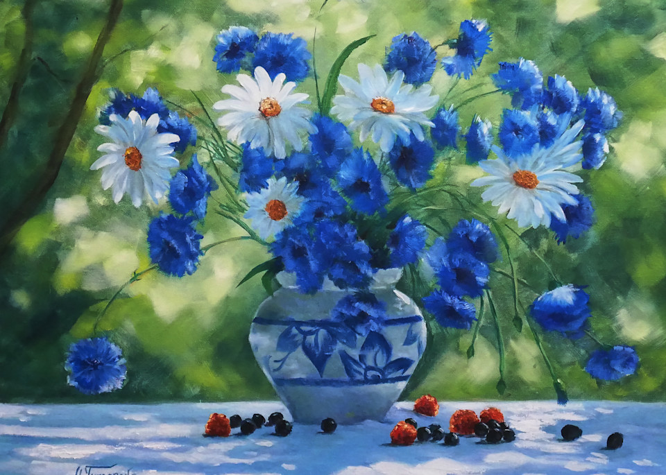 Cornflowers In Vase Art | Mariya Tumanova ART