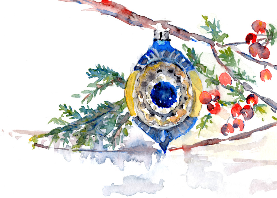 Blue Christmas Bulb Watercolor Print | Claudia Hafner Watercolor
