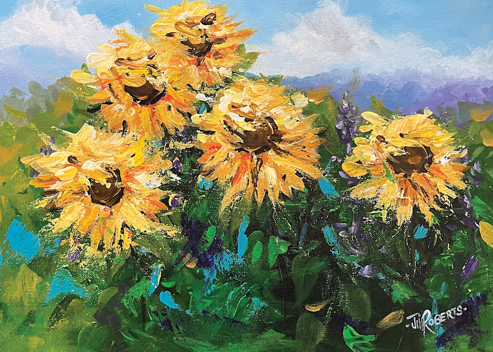 Sunflowers painted in french impressionism style