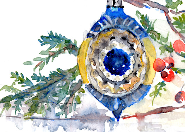 Blue Christmas Bulb Art | Claudia Hafner Watercolor