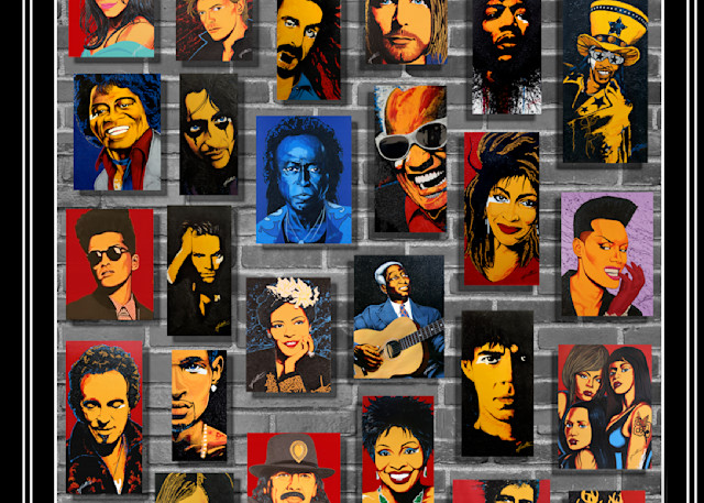 Musical Icons Montage Grey Custom.  Art | Paint Out Loud LLC   The Art of Neal Hamilton
