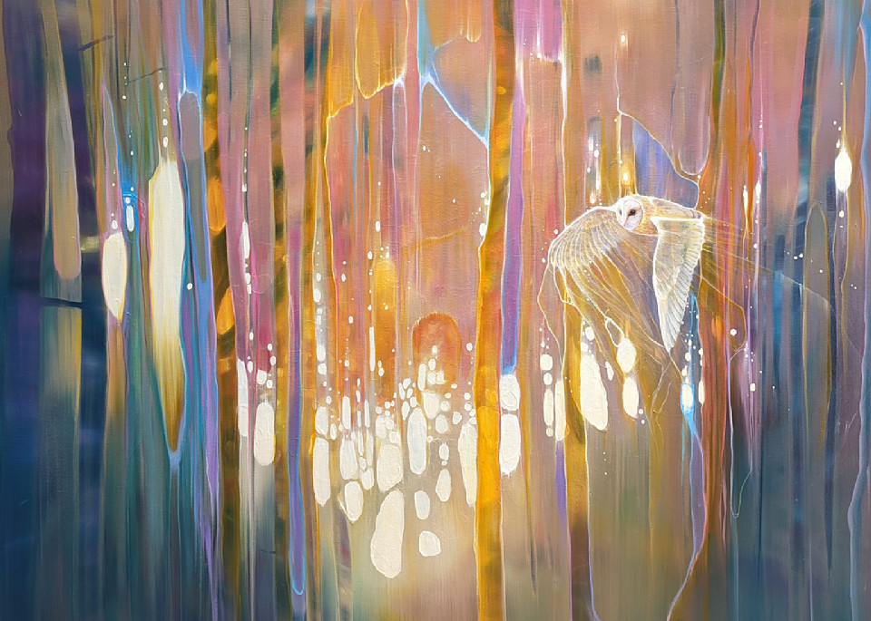 prints of Athenas owl abstract forest with owl