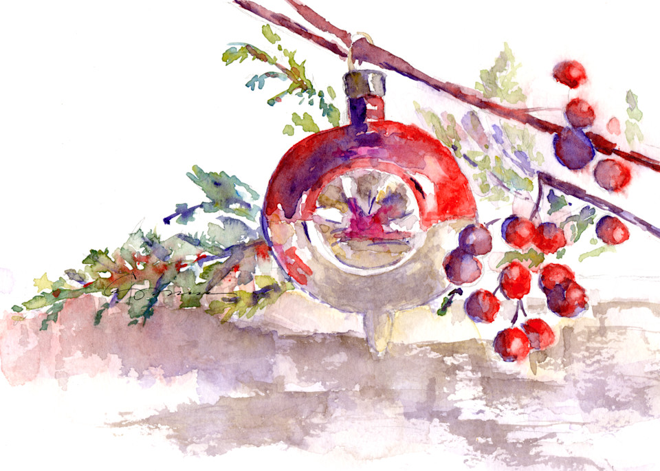 Red Christmas Bulb Art | Claudia Hafner Watercolor