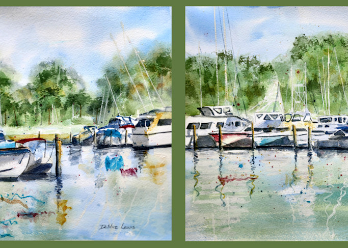 Limited Edition Diptych With Green Background Art | Debbie Lewis Watercolors