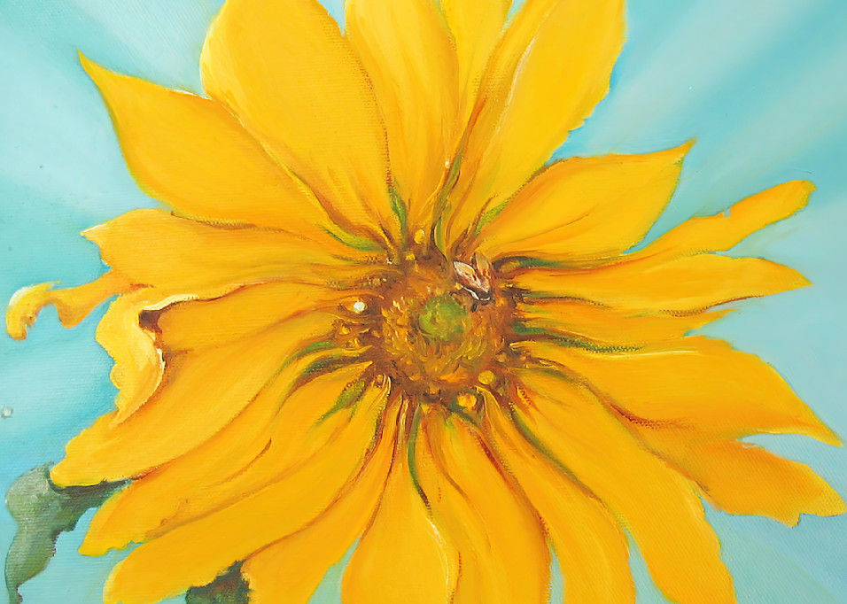 Sunflower With Bee   Art Print Art | Bettina Madini Art 