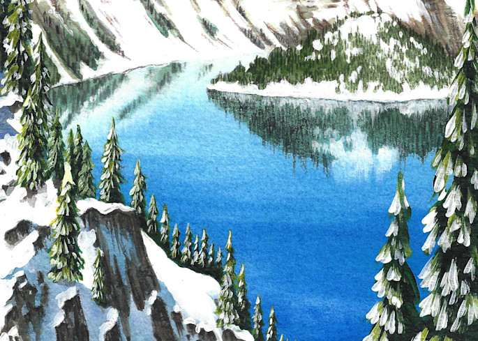 snowy crater lake