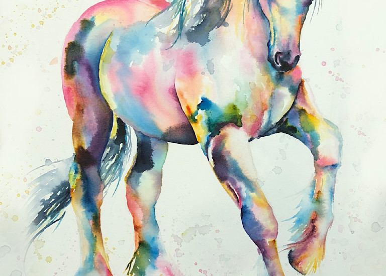 Palomino Rainbow Watercolor Horse Painting 