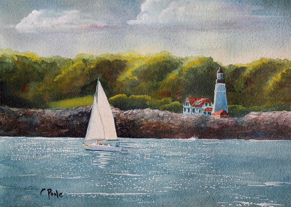 Sailing Past Portland Headlight Art | Cate Poole Water Colors